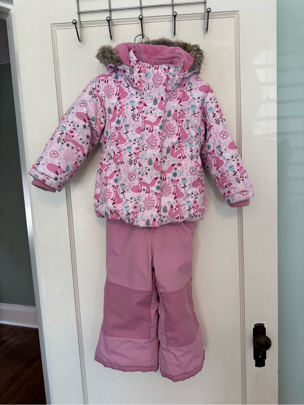 OshKosh B'gosh Pink Patterned Winter Jacket and Bib Pants
